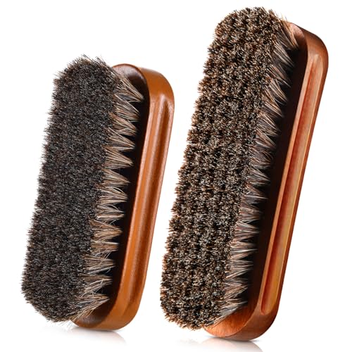 Image of 2 Pcs Horsehair Shine Shoes Brush Kit Polish Dauber Applicators Cleaning Leather Shoes Boots Care Brushes Suede Cleaner Brush(Brown Concaved Brush)