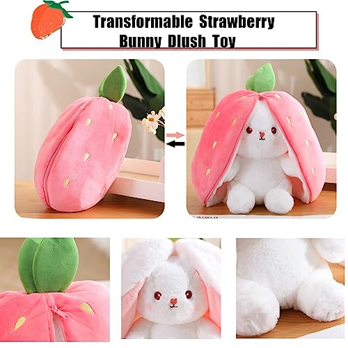 Winnsell Bunny Toy for Kids Hide And Seek Bunny Plush Toy Reversible Strawberry Rabbit Pillow with Zipper,Wrapped In Strawberries Plush Toy Floppy Ear Soft Stuffed Dolls Gift for Boys Girls - Image 2