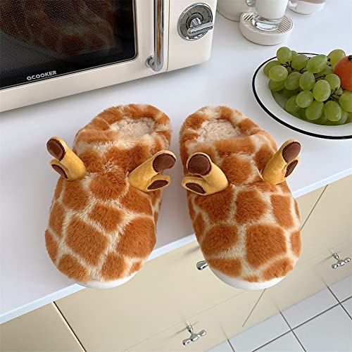 Giraffe Slippers for Women, Cute Plush 3D Giraffe Shaped Slippers for Kids & Adults Slippers Christmas (8-9, Style B)3