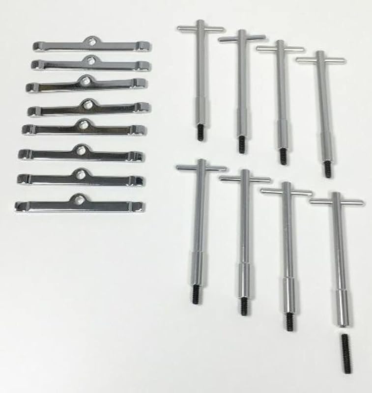 Kit de T-Bars para Tampa de Válvulas V8 Pirate Mfg em Alumínio Anodizado Prata com Espalhadores Cromados – 8 unidades