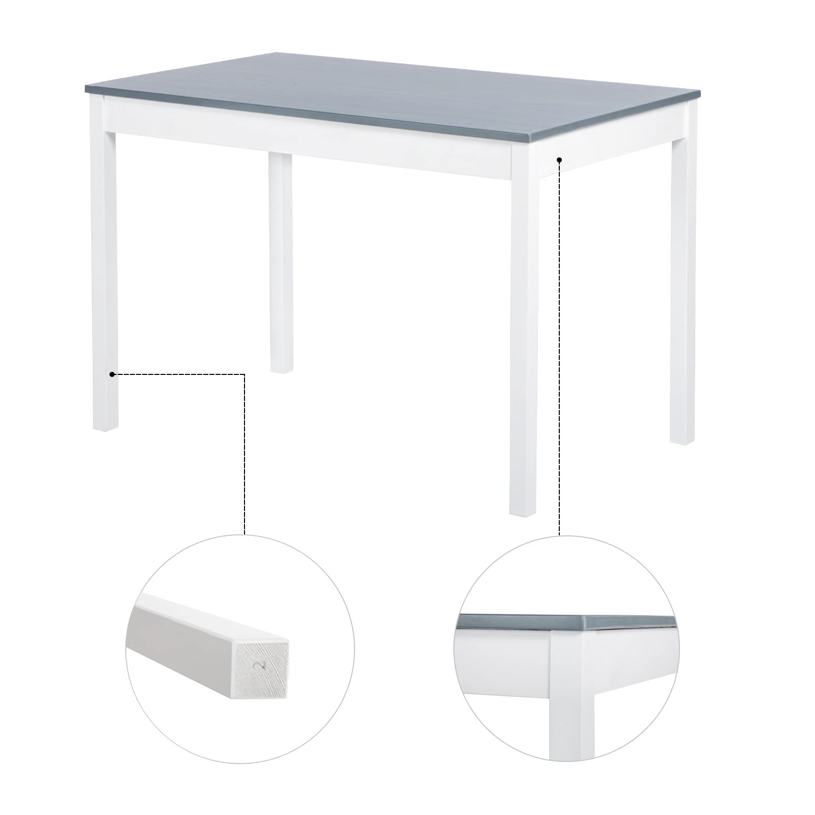Ensemble Table et 4 Chaises, Table de Salle à Manger Massif Pin Bois et 4 Chaises pour Cuisine Salon Maison, Gris et Blanc AAAA01