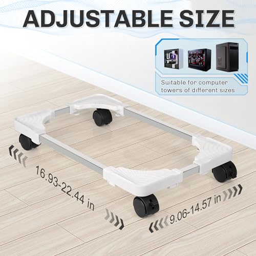 Liitrton Mobile CPU Stand Adjustable Computer Tower Stand with 4 Caster Wheels Fits Most PC (White)