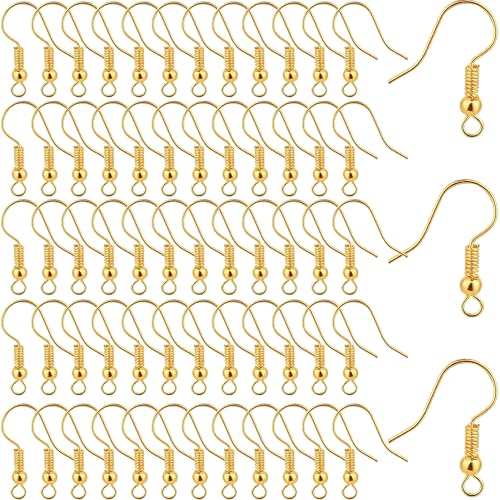 Image of INDIKONB Jewellery Making Earring Hooks | Brass Metal Fish Hook Findings for DIY Earrings, Silk Thread Jewellery, Earring Making Material & Jewellery Craft Kits (200 Pcs Gold)