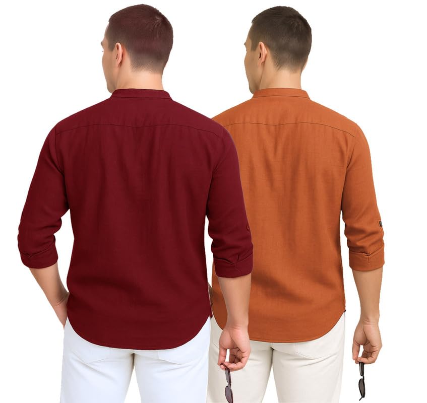Image of DEELMO Combo of Men's Cotton Blend Solid Regular Fit Full Sleeve Short Kurta | Men's Trendy Short Kurta Pack of 2