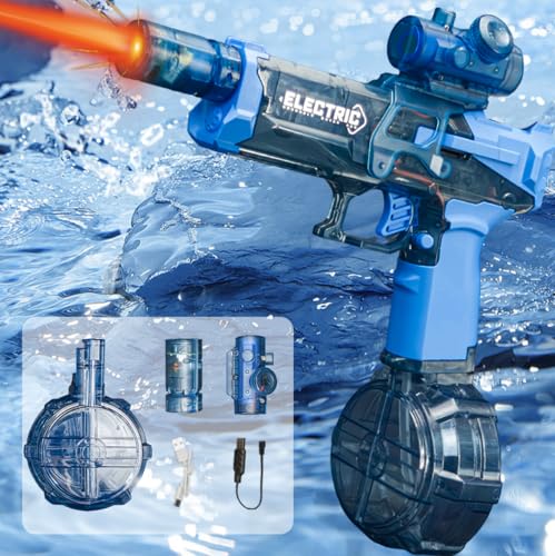 Flame Light Fully Automatic Water Gun, 28-32 FT Range Powerful Classic Water Squirt, Electric Water Guns for Adult Kid,High Capacity 500+ Water Blaster, Summer Outdoor Swimming Pool Water Toy(Blue)