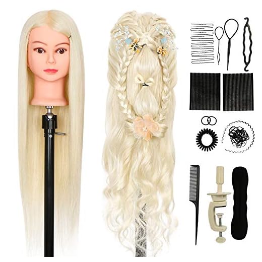 Cosmotologist Doll head for Hair Styling 26 inch Mannequin Head with Hair Doll Head Styling 50% Real Hair Dolls to Practice Braiding Training Head Cosmetology Doll Manikin Head with Clamp + Braid Set