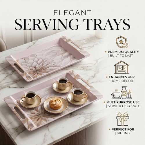 Image of U.P.C Serving Tray Set of 2 / Tray Set for Serving Premium Printed Tray for Serving /Multi-Use Serving Plate (Small, Medium)