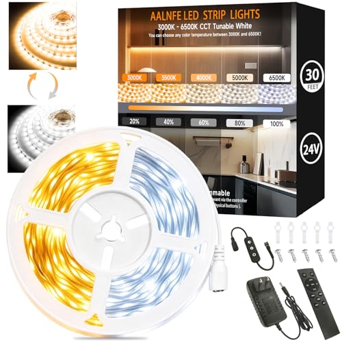 Image of 2 Set 10 FT Warm White LED Strip Lights for Bedroom Decor 24V Dimmable Flexible 3000k-6500k LED Rope Lights LED Lights Strip Tape Lights for Romantic Wedding Anniversary Home Indoor