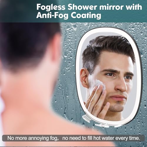 COSMIRROR Fogless Shower Mirror with Dimmable Lights – Anti-Fog, Shatterproof, No-Drill Design for Shaving, Wall-Mounted for Men and Women