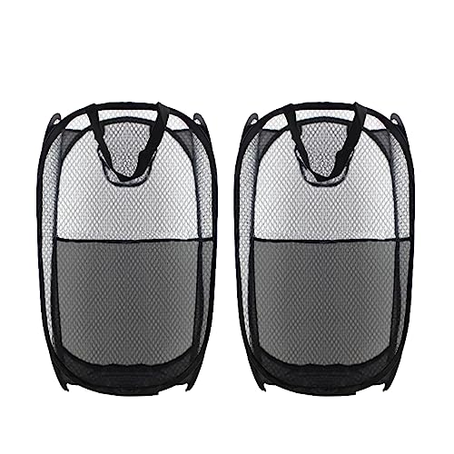 Image of Collapsible Pop Up Laundry Hamper, Extra Large Mesh Foldable Laundry Basket Bag, 28 inch x 16 inch x 16 inch, 2 Pack (Black)