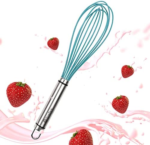 StarPack Premium Silicone Whisks for Cooking - Whisk Silicone Material with High Heat Resistance of 600°F - Non-Stick Kitchen Whisk for Cooking, Baking & Stirring - Durable Rubber Whisk (Teal Blue)