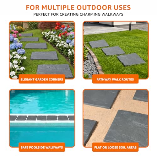 Image of Amazon Basics Concrete Effect Stepping Stones for Garden Pathway & Outdoor Walkway - Realistic Stone Look, Non-Slip Surface