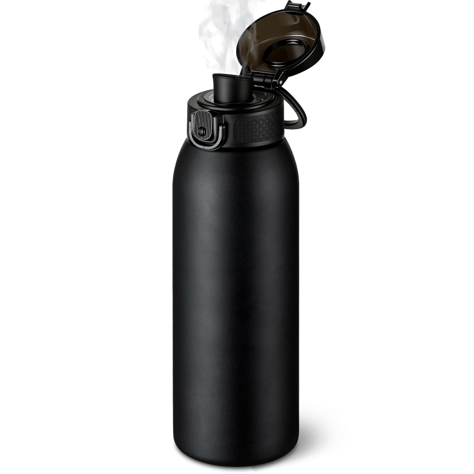 Insulated Water Bottle 24 oz with Dustproof Lid, Carry Handle & Tea Infuser, BPA-Free & Leakproof, Stainless Steel Water Bottles Ideal for Fitness, Hiking, Office & Outdoor Use (Black)