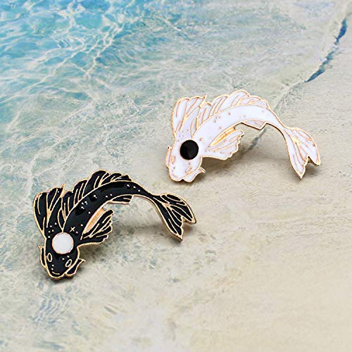 GuassLee Enamel Lapel Brooches Pin Set, 2pcs Lovely Black and White Fish Brooch, Cute Cartoon Pins for Backpacks Clothes Bags Jackets Hat Jewelry DIY Accessories Christmas Gift2