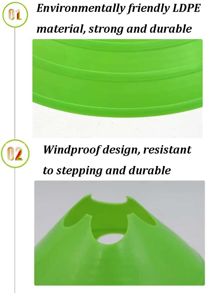 Agility Training Cone 10 Disc Cones and 5 Rods, Soft Plastic Children's Football Agility Training Equipment, Step-Resistant and Stackable (Color : Green)