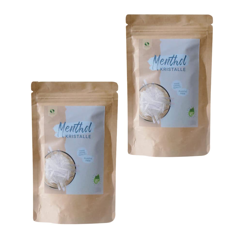 Cristaux menthol de qualité alimentaire 100 % pure huile de menthe dans un sac en papier kraft (plastique libre) 2 x 75 g