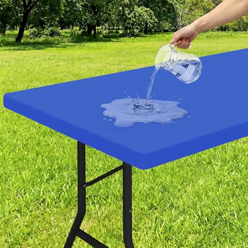 Smiry Rectangle Tablecloth, Elastic Fitted Flannel Backed Vinyl Tablecloths for 5ft Folding Tables, Waterproof Wipeable Table Covers for Indoor, Outdoor, Picnic and Camping (Blue, 30"x60")