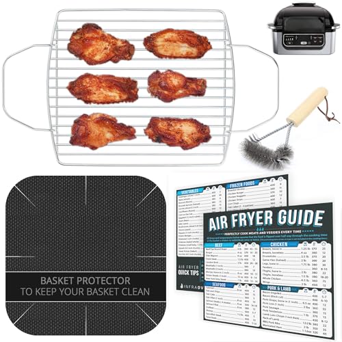 INFRAOVENS Air Fryer Rack Accessories for Ninja Foodi Grill AG301 5-in-1 4 qt, Basket Cover Liner, Cooking Guides Cheat Sheets, Airfryer Accessory Set, Heat Resistant Mat and Stainless Steel Rack