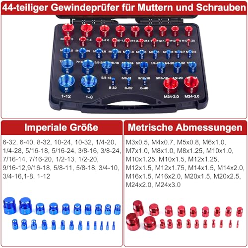 Gewindelehre 44-Teiliges Thread Checker Satz - Gewindeprüfer for Schrauben und Muttern Aluminiumlegierung Gewindelehre Mit Metrischen and Imperialen Geeignet Zum Erfassen und Messen Von Gewindemaßen