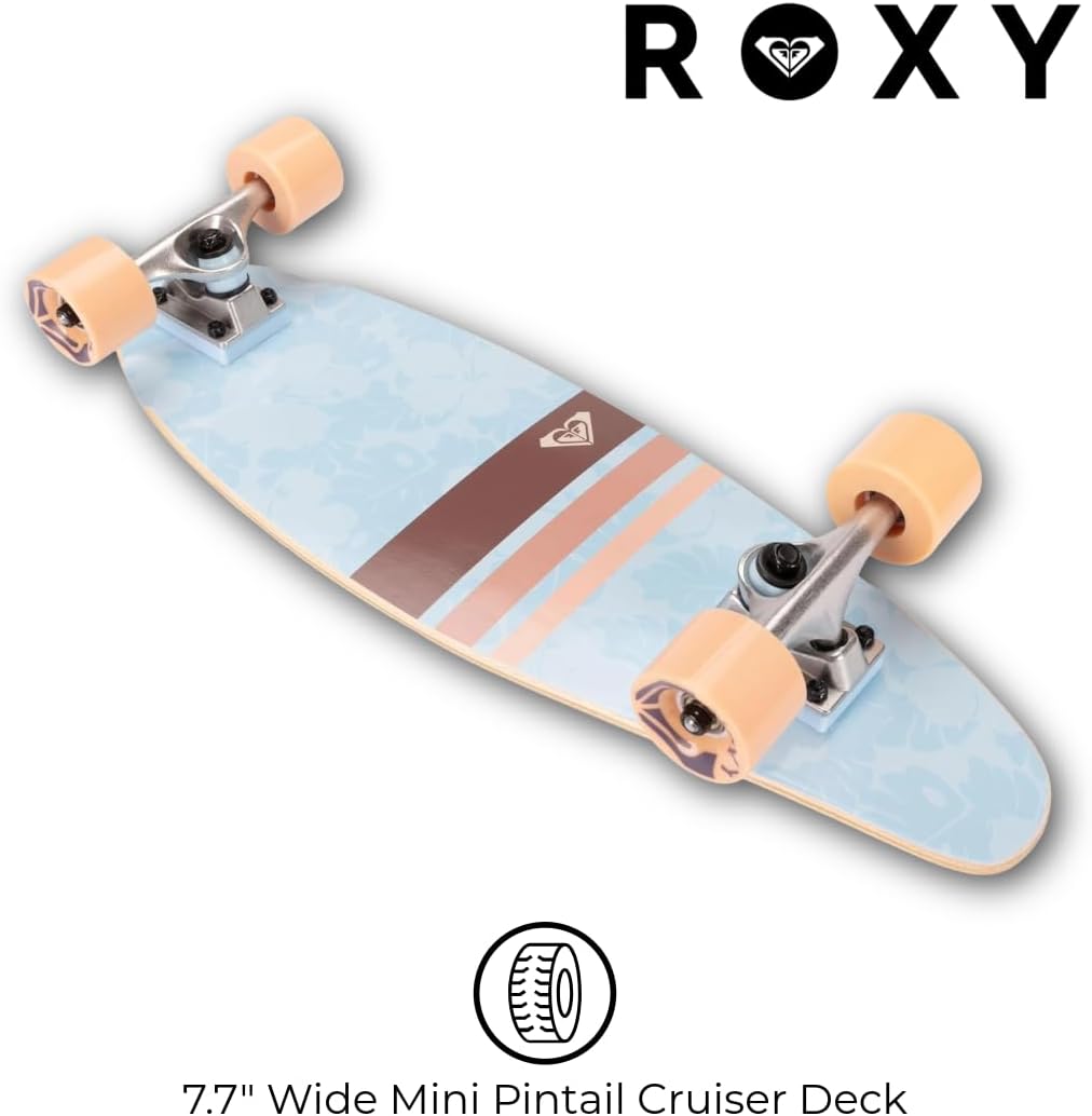 Roxy Mini Pintail Cruiser Skateboard for Girls – 25" Kids Skateboard for Ages 6-12, Durable 7-Ply Wood Deck, 60MM Soft Wheels, ABEC 3 Speed Bearings, Ideal for Beginners & Young Riders