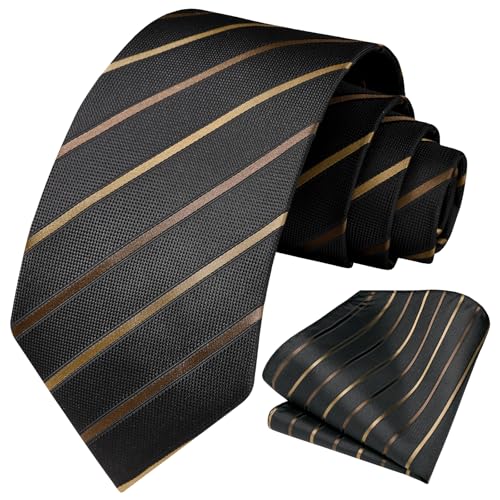 Image of HISDERN Mens Ties Solid Color Tie and Pocket Square Set Classic Woven Formal Neckties & Handkerchief Wedding Party