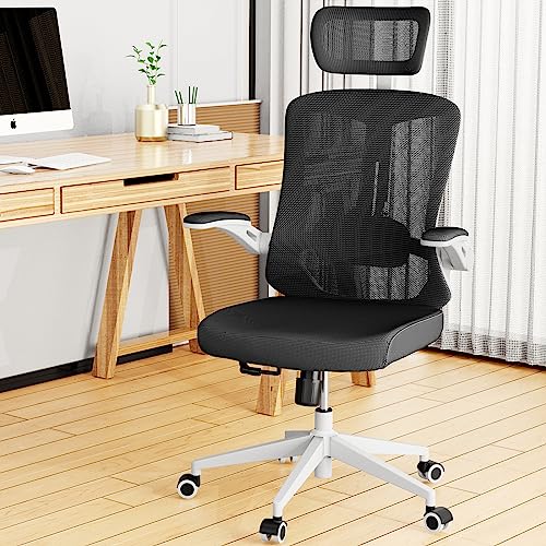Balmstar Ergonomic Office Chair, Home Office Desk Chair With Adjustable Headrest & Lumbar Support, Swivel High Back Computer Chair, Breathable Mesh Desk Chair, Pu Silent Wheels, Flip-Up Arms (Black) #TOP25