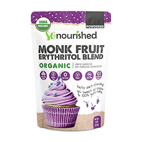 Organic Powdered Monk Fruit Sweetener with Erythritol, 1:1 Sugar Substitute, Keto, 0 Calorie, 0 Net Carb, Non-GMO (Organic, 1 Pound)