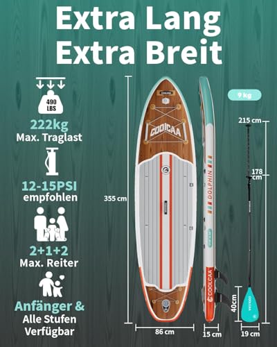 COOLCAA Stand Up Paddling Board 355cm – bis 222kg - 2