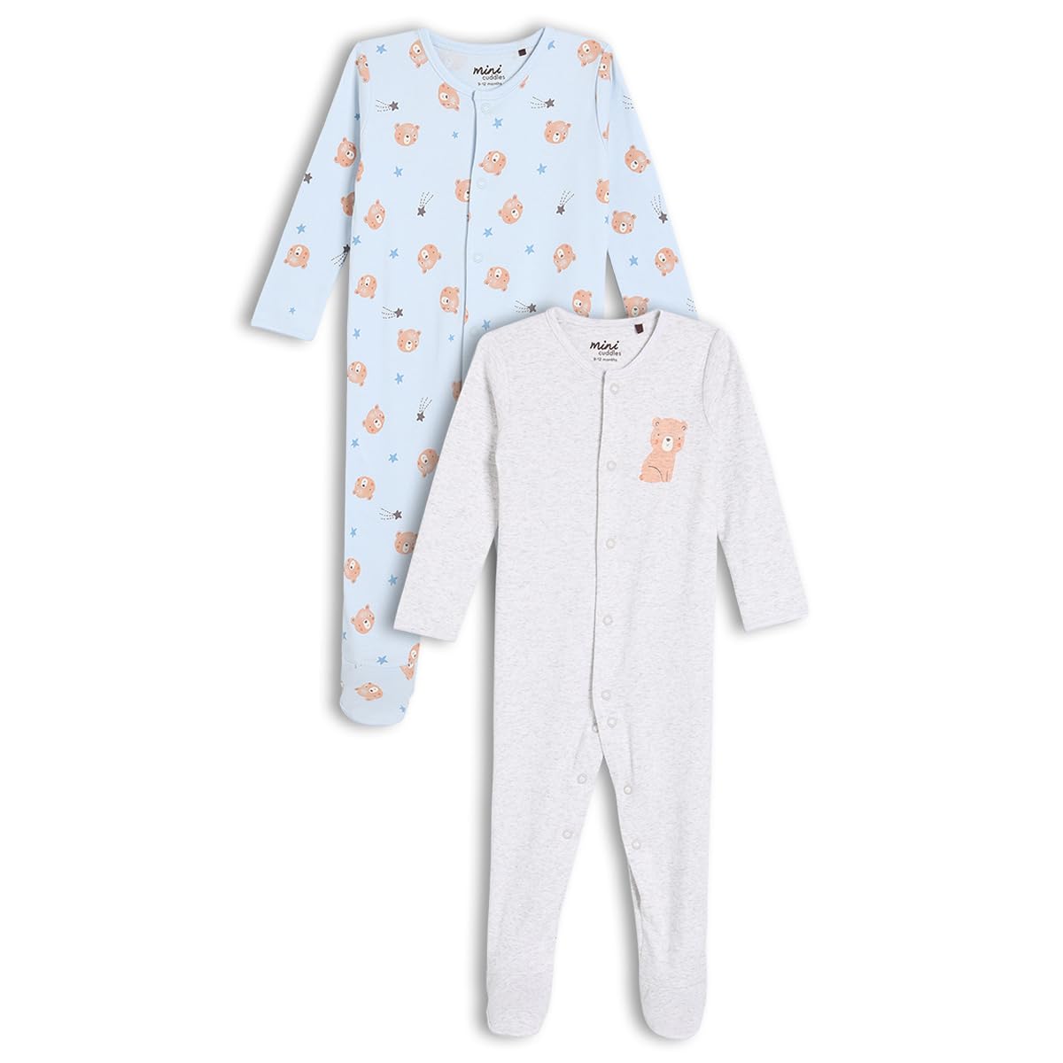 MINI CUDDLES Baby Boys 2pk Teddy Bear Printed Comfort Suit, Multicolour (9-12M)