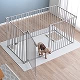 タンスのゲン ペットサークル 151×76×76cm 【実用新案登録】バリアフリー 6面 両開き ダブルロック ドア 折りたたみ可能 レイアウト自由 シニア犬 室内 グレージュ 64900010(87795)