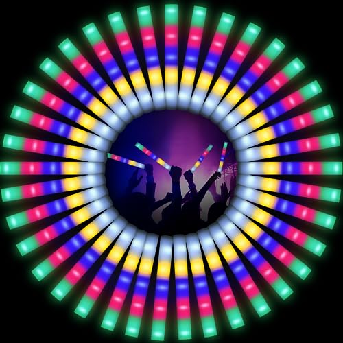 OLUPP Glow Sticks Bulk 58 PCS LED Foam Glow Sticks with 5 Colors Flashing, Light Up Baton Wands for Kids, Glow Sticks Party Supplies for Wedding, Raves, Concert, Camping, Sporting Events