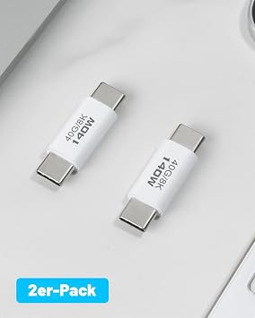 Duttek 40G USB C Male to Male Adapter for Thunderbolt 4/3 Support PD 140W 8K@60Hz for MacBook Pro/Air Laptop Mobile Phones and More Type C Devices (Pack of 2)