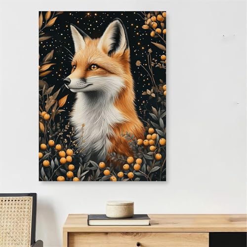 Peinture par numéro adulte renard avec cadre en bois haut de gamme 50x70