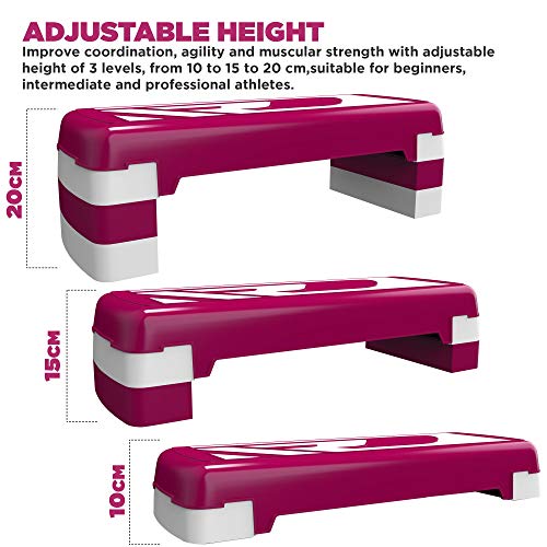 RDX Aerobic Step with 3 Adjustable Height Level Exercise, 10cm 15cm 20cm Steps Riser Platform, Anti-Slip Stepper Board Block Yoga Sport Home Gym Fitness Cardio Workout Routine Training, 80cm x 30cm