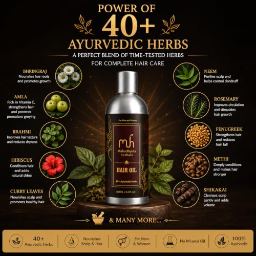 Image of Hair Oil for Men & Women, 100ml | Supports Hair Growth & Hair Fall Control | Made with 40+ Ayurvedic Herbs Natural Hair Care!