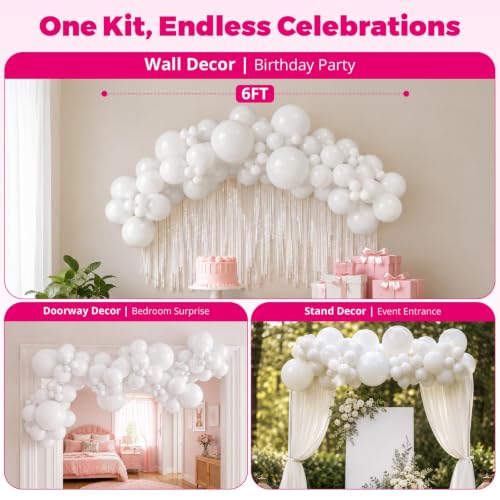 Image of Bezente 6FT White Balloon Garland Arch Kit for Wall & Doorway 79 Pcs | White Latex Balloons Different Sizes 18 12 5 Inch for Party Baby Shower Birthday Wedding Bridal Shower Decorations