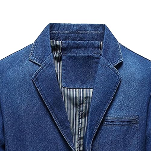Mens Button Up Relaxed Fit Denim Suit Casual Dress Coat Colothes with Pockets Formal Office Lawyer Work Blazer (Dark Blue,3X-Large)4