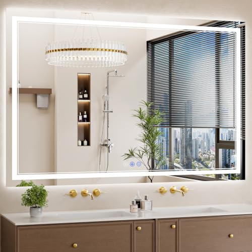 Image of 40 inchx60 inch LED Bathroom Mirror with Lights, Anti-Fog, Backlit + Front Lit, Dimmable, Led Vanity Mirror for Wall, Lighted Bathroom Mirror, 5 Colors, Shatter-Proof Tempered Glass