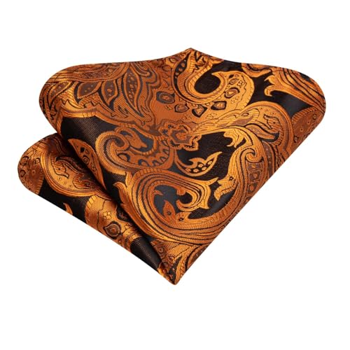 Image of Hi-Tie Silk Ascot for Men Self Tie Men's Cravat and Flower Lapel Pin Handkerchief Cufflinks Set for Wedding Party