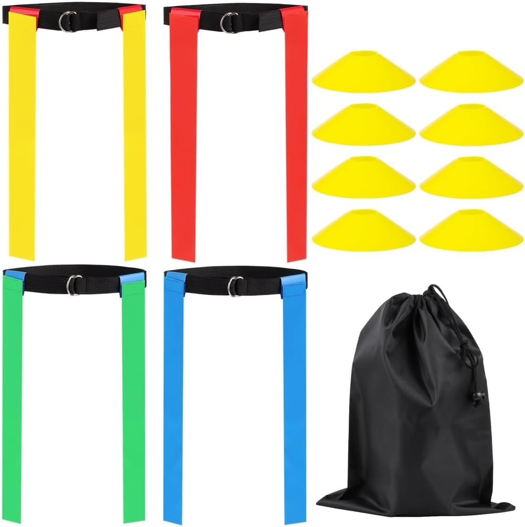 Flag Football Set for 14 Players, Includes Flags, Belts, Cones, and Storage Bag