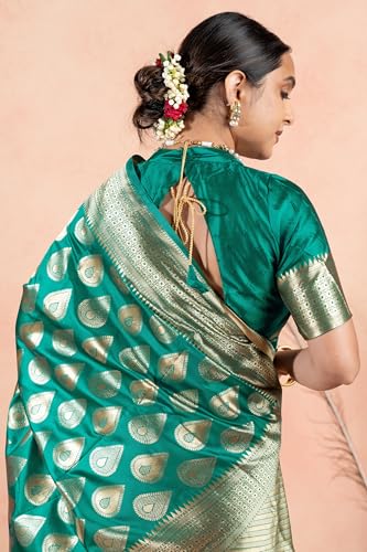 Image of Subham Saree for Woman Silk Cotton Kanjivaram | Soft Daily Wear Golden Zari Sari with Jacquard Blouse Piece