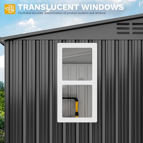 Image of DWVO 9x4ft Metal Outdoor Storage Shed with Window, Lockable Tool Storage Sheds, Oversized Steel Garden Sheds with Sloped Roof for Backyard, Patio, Garage, Lawn, Dark Gray
