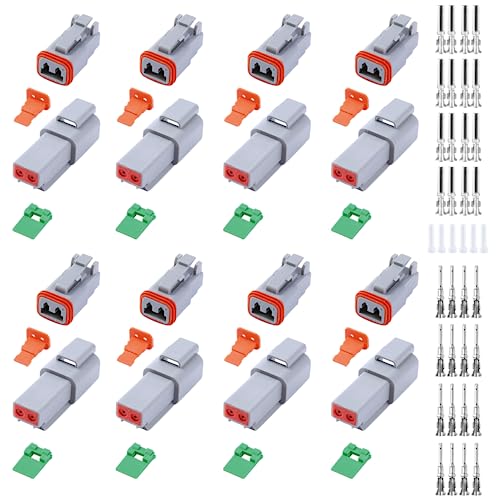 70 PCS Deutsch DT Grey 2 Pin Connectors 8 Set Waterproof Electrical Wire Connector with Stamped Contacts and Seal Plug for Truck Off-Road Vehicles Construction Agriculture Motorcycle Wiring