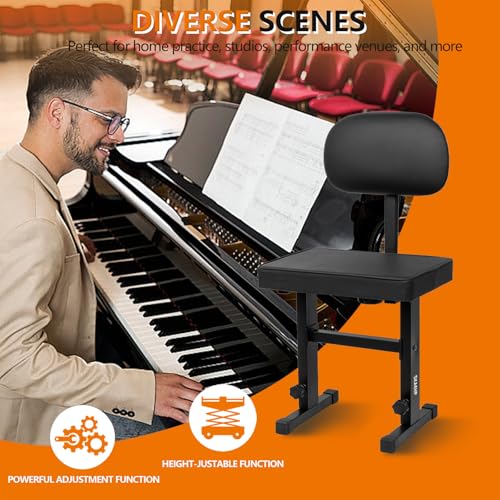 SKAEHP Piano Bench with backrest, Adjustable Music Keyboard Bench Stool Seat with Black Padded Cushion for Keyboard Piano, Professional Heavy Duty Piano Stool Chair with PU Leather for Musicians