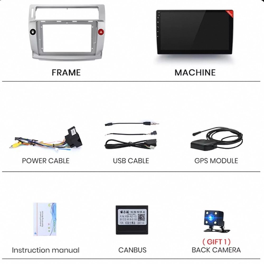 Touchscreen Auto Radio per Citroen C4 2 B7 2004-2009 Wireless Carplay Android Auto Stereo Bluetooth Ips con Pantalla Táctil con Gps Navigatore/Swc/Mirror, 8 Nucleo 8G+256G