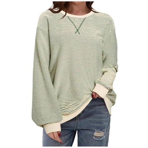 Sweat-shirt rayé manches longues vêtement automne ample col rond femme