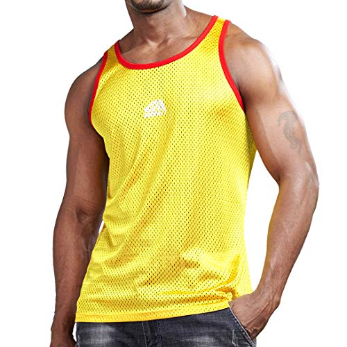 Aimpact Men Athletic Workout Tank Top Mesh Quick Dry Casual Gym Sleeveless Shirts(Yellow M) #TOP3
