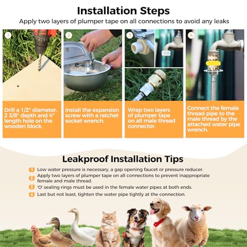 BinetGo Outdoor Automatic Water Dispenser for Dogs, Stainless Steel Bite Resistant Automatic Dog Water Bowl with Drain Plug, Outside Auto Refillable Water Bowl with Float for Goat Livestock - Thumbnail 6