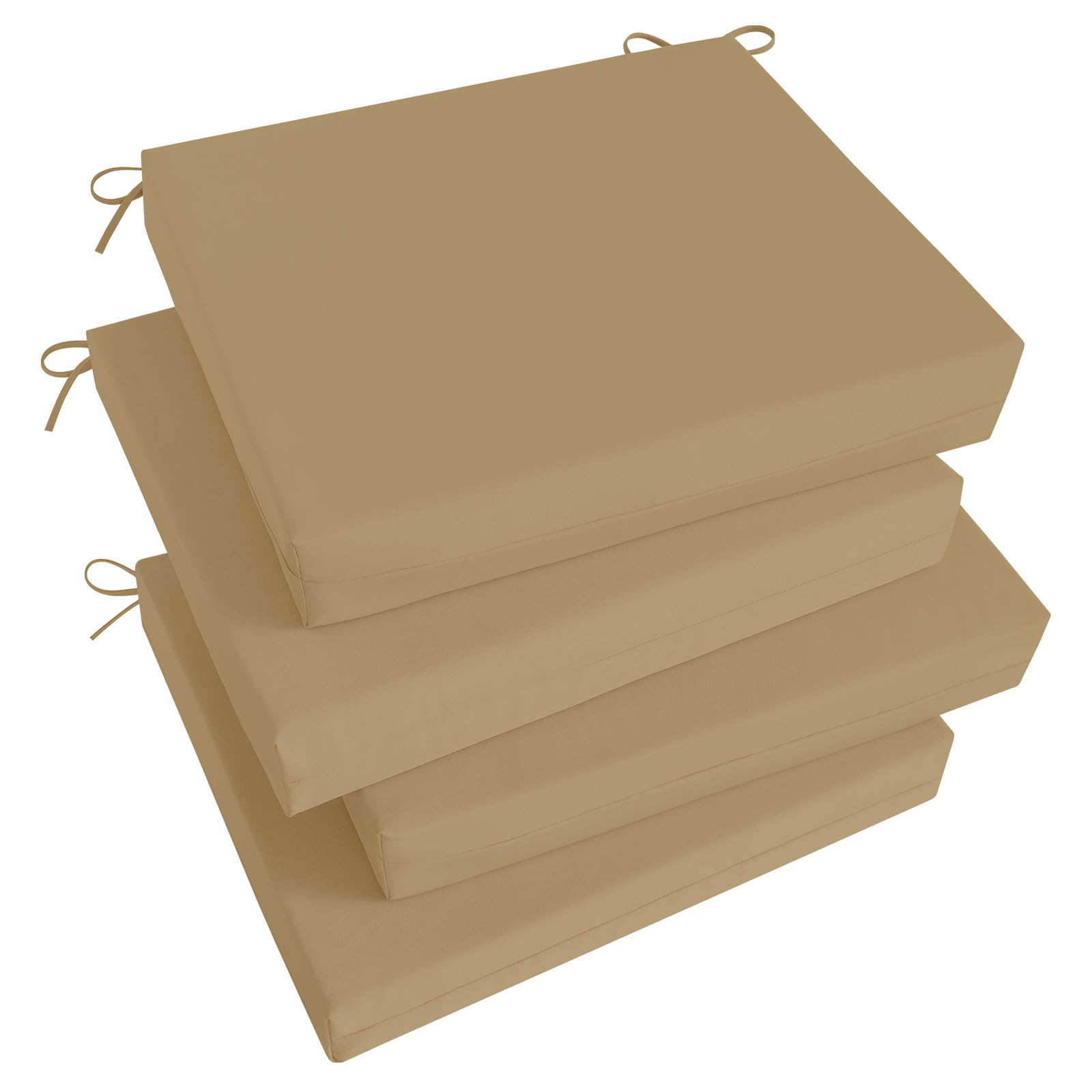 Basic Beyond Outdoor Chair Cushions for Patio Furniture, Waterproof Outdoor Cushions, Square Corner Patio Chair Cushions Set of 4 with Ties, 18.5"x16"x3", Khaki