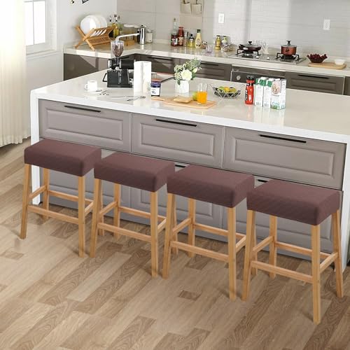 Image of YISUN Stool Covers Rectangle - 4 Pack Stretch Waterproof Saddle Seat Cover Counter Bar Stools Bar Chairs Covers Kitchen Island Chairs Cushion Protector